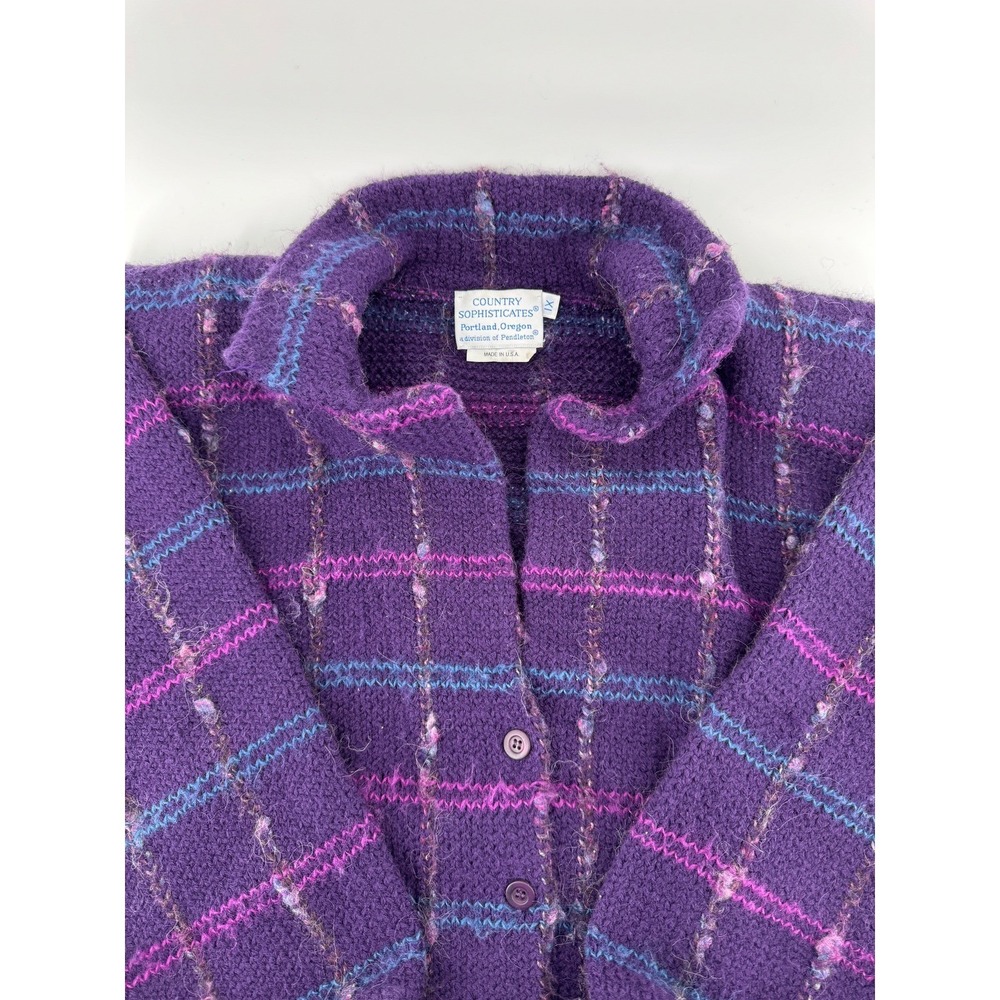 VTG Country Sophisticates Pendleton Plaid Wool Blend Grandma Retro‎ Cardigan